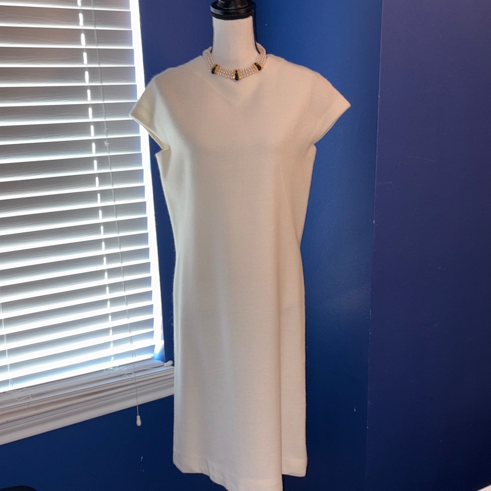 Custom 1960s Cream Dress Vintage Short Sleeve Timeless Classic